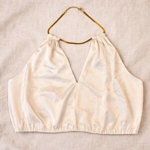 ✨ H&M Satin Open-Back Halter Crop-Top w Gold Choker Neck Size L